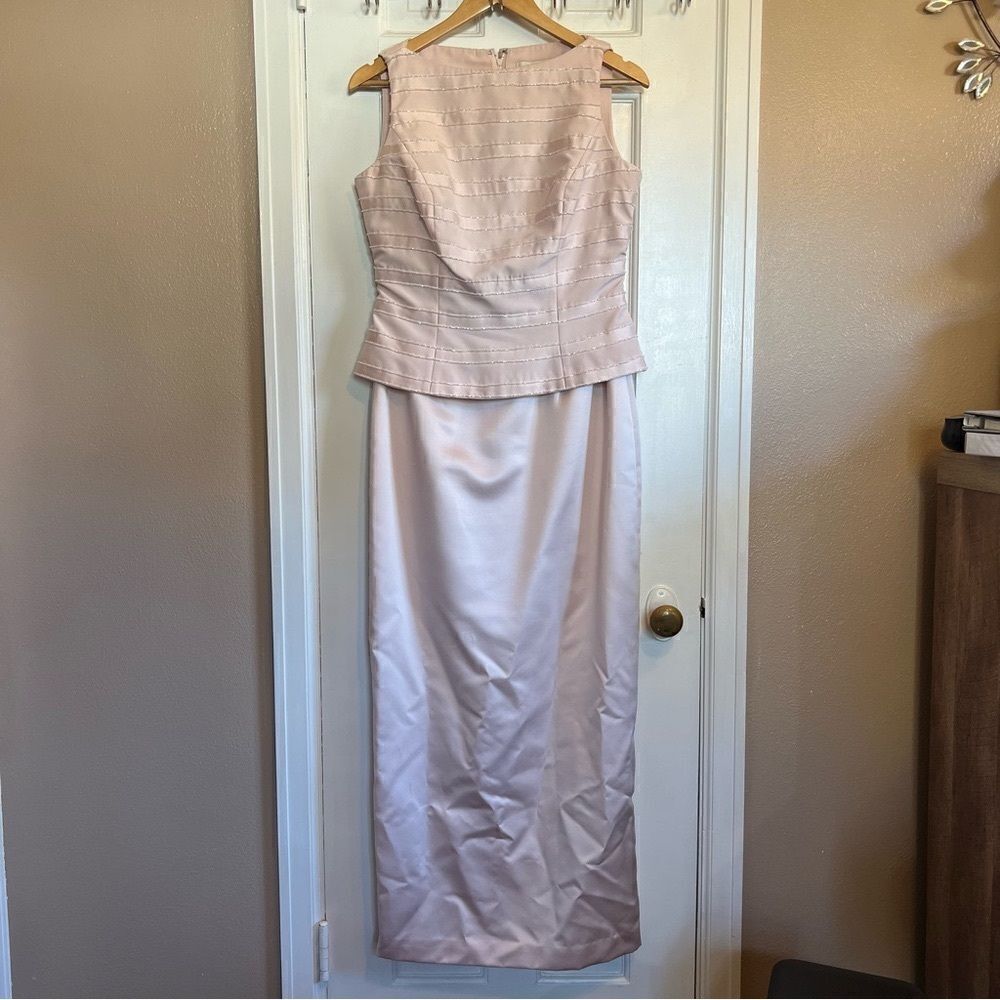 VINTAGE COUTURE MARIE ST. CLAIRE PINK BEADED TRIM MAXI SHEATH DRESS 8